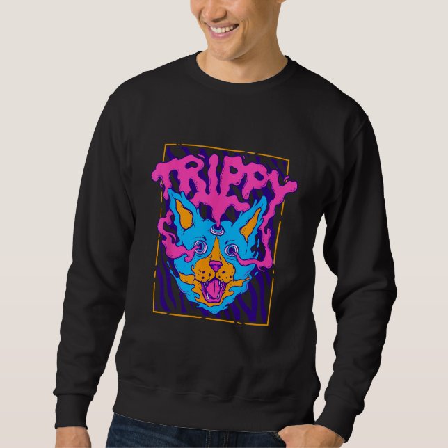 Moletom Trippy Psychedelic Weird Cat Hippie Rave Weirdcore (Frente)