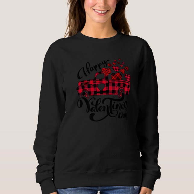 Moletom Truck Red Buffalo Plaid With Hearts Happy Valentin (Frente)