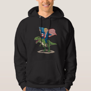 Moletom Trump Riding Dinosaur T Rex USA Flag Americano
