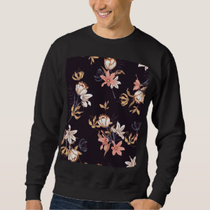 Moletom Tulipas de safra, fundo roxo escuro