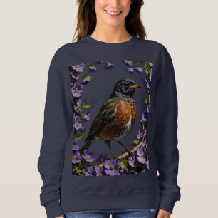 Moletom Turdus migratorius Pássaro Rodeado Por Violeta Vio