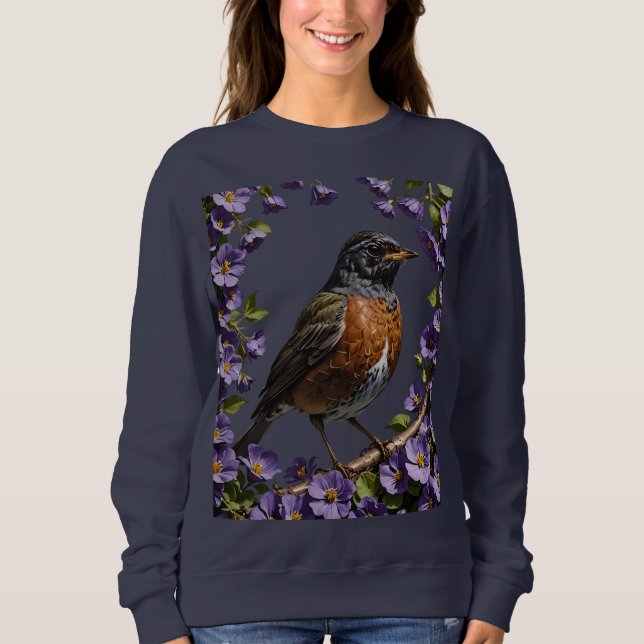 Moletom Turdus migratorius Pássaro Rodeado Por Violeta Vio (Frente)