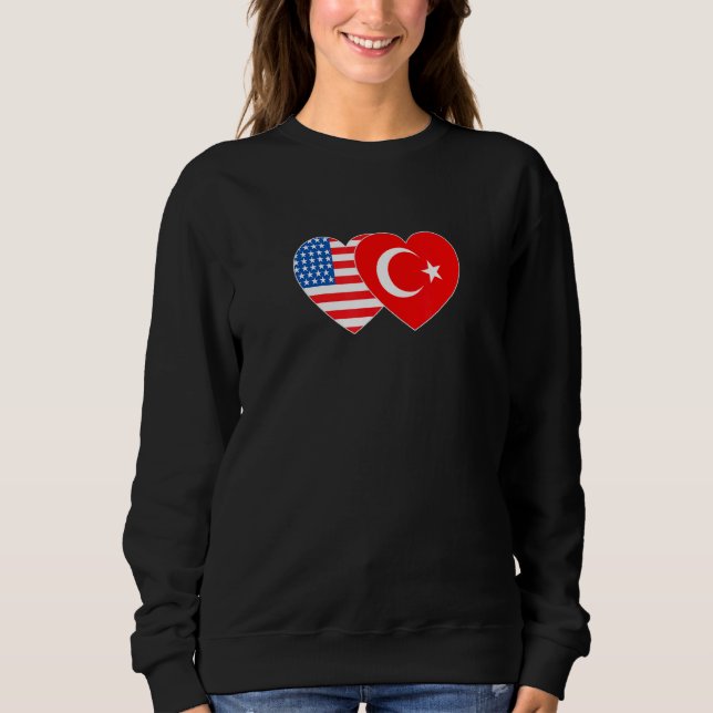 Moletom Turkey and USA Flag Twin Heart for Turkish America (Frente)