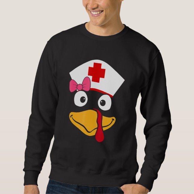 Moletom Turkey Nurse Thanksgiving Scrub Nursing Turkey Fac (Frente)