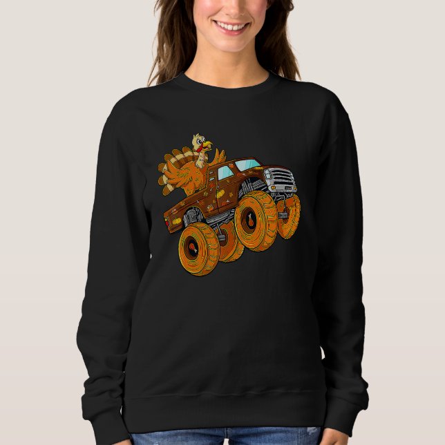 Moletom Turkey Riding Monster Truck Thanksgiving Day Boys  (Frente)