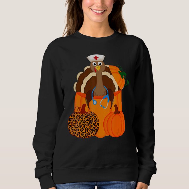 Moletom Turkey Stethoscope Nurse Pumpkin Leopard Print Tha (Frente)