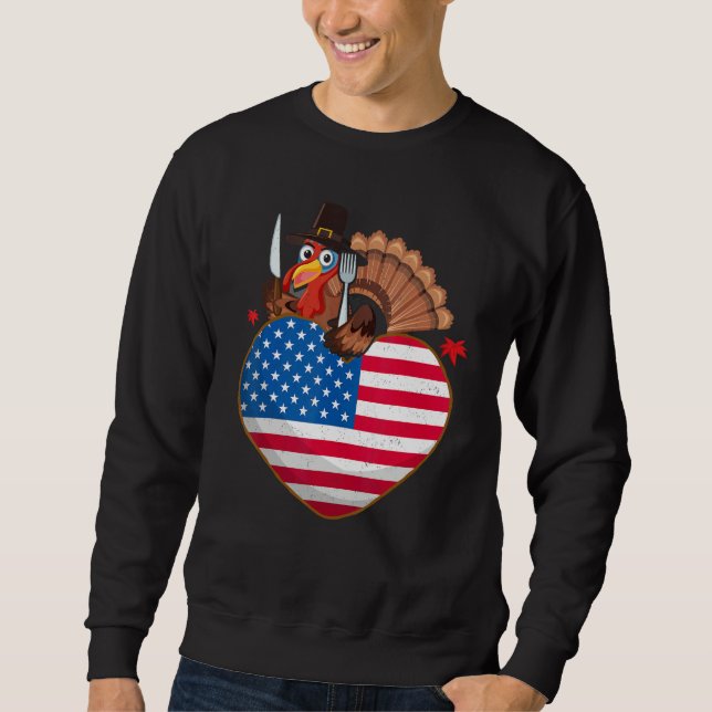 Moletom Turkey USA Flag Thanks Giving American  Thanksgivi (Frente)