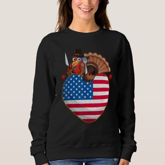 Moletom Turkey USA Flag Thanks Giving American  Thanksgivi (Frente)
