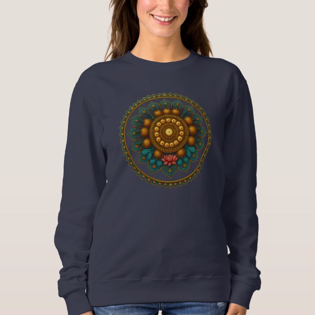 Moletom Turquoise Gold Lotus Mandala -Boho Fantasy Graphic (Frente)
