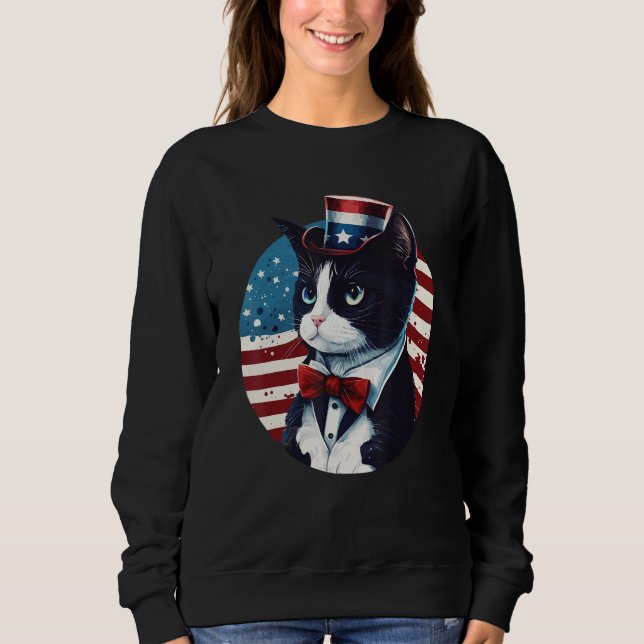 Moletom Tuxedo Cat Patriot USA 4th of July Men Women (Frente)
