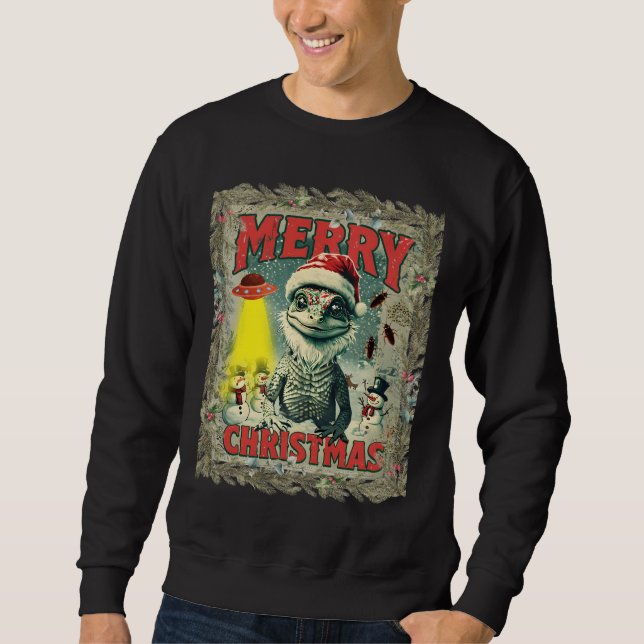 Moletom Ugly Christmas shirt Santa lizard aliens cockroach (Frente)