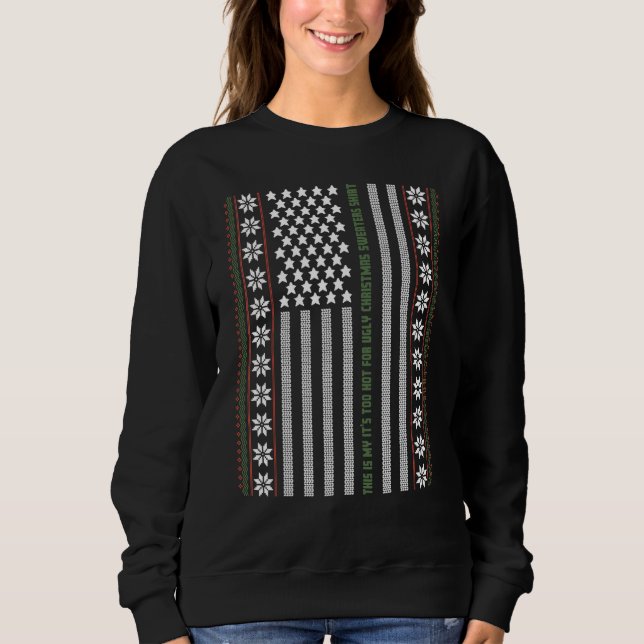 Moletom Ugly Christmas Sweater USA Flag Retro  Merry Chris (Frente)