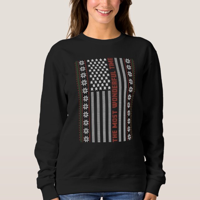 Moletom Ugly Christmas Sweater USA Flag Retro  Merry Chris (Frente)