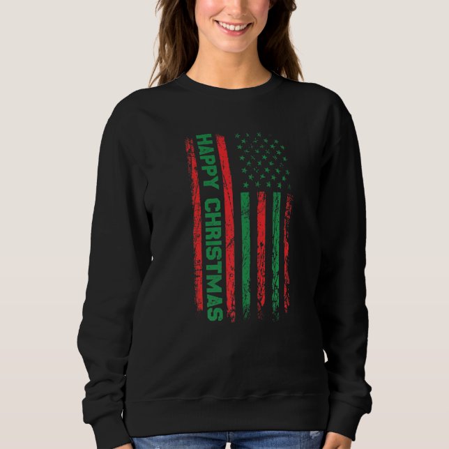Moletom Ugly Christmas Sweater USA Flag Retro  Merry Chris (Frente)