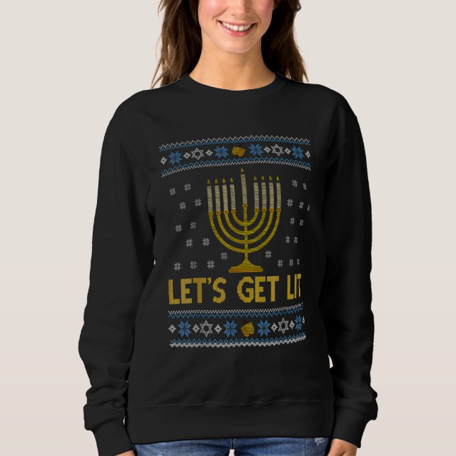 Moletom Ugly Hanukkah Lets Get Lit Menorah Chanukah (Frente)