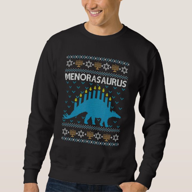 Moletom Ugly Hanukkah Sweater Dinosaur Menorah Dino Boys M (Frente)