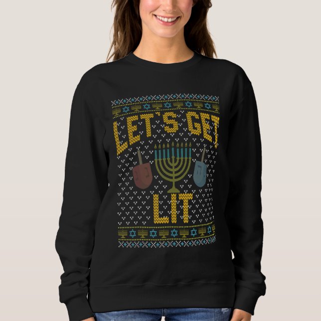 Moletom Ugly Hanukkah Sweater  Let's Get Lit Drinking 1 (Frente)