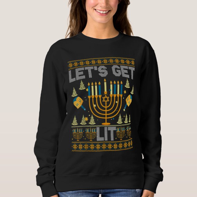 Moletom Ugly Hanukkah Sweater  Let's Get Lit Drinking Tee (Frente)