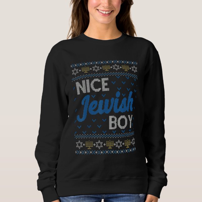 Moletom Ugly Hanukkah Sweater  Nice Jewish Boy Matching (Frente)
