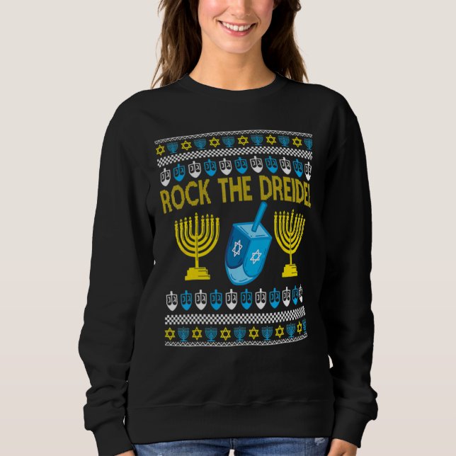 Moletom Ugly Hanukkah Sweater Rock The Dreidelorah Candles (Frente)