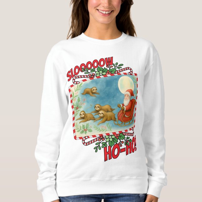 Moletom Ugly sweater Christmas Santa sleigh sloth reindeer (Frente)