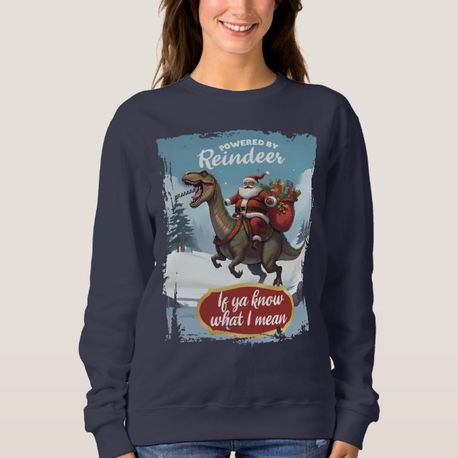 Moletom Ugly sweater Christmas Santa tyrannosaurus t-rex (Frente)
