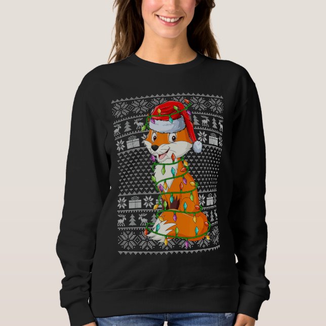 Moletom Ugly Sweater Style Xmas Lights Santa Fox Christmas (Frente)