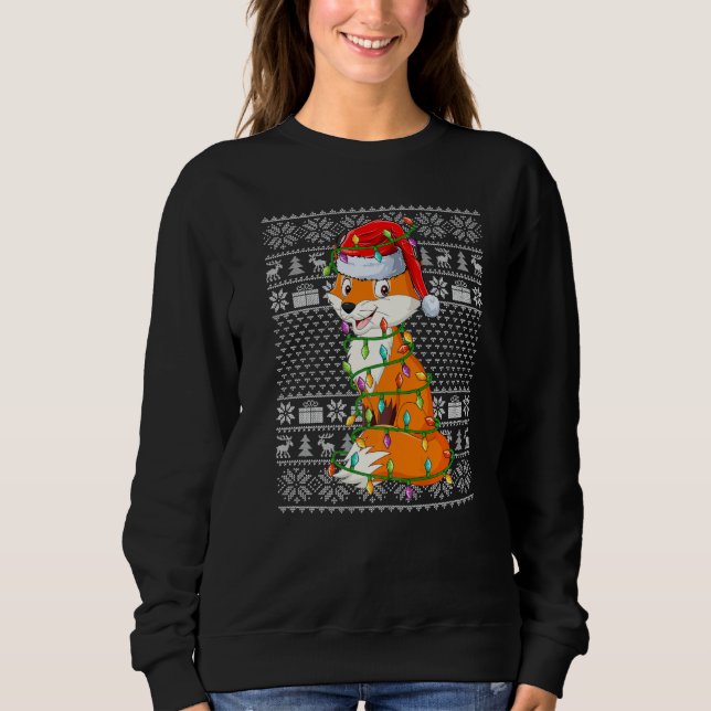 Moletom Ugly Sweater Style Xmas Lights Santa Fox Christmas (Frente)