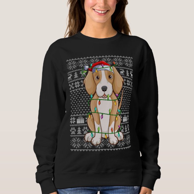 Moletom Ugly Sweater Style Xmas Lights Santa Foxhound Dog  (Frente)