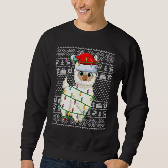 Moletom Ugly Sweater Style Xmas Lights Santa Llama Christm (Frente)