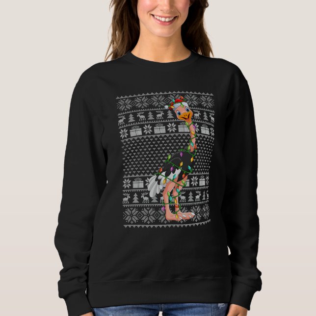Moletom Ugly Sweater Style Xmas Lights Santa Ostrich Bird  (Frente)