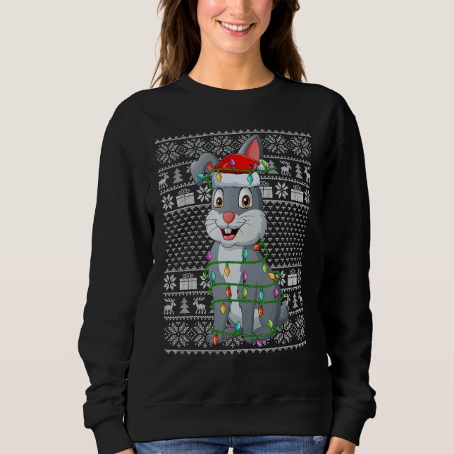 Moletom Ugly Sweater Style Xmas Lights Santa Rabbit Christ (Frente)