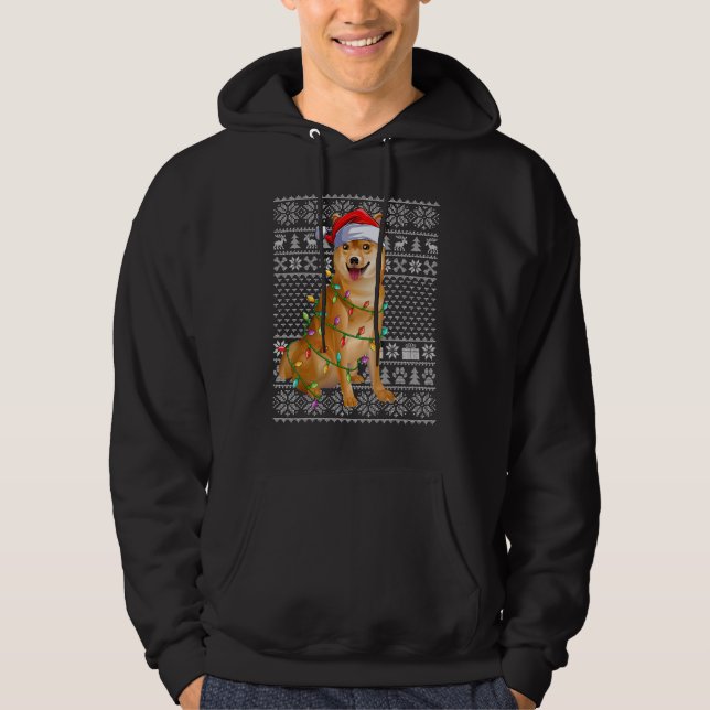 Moletom Ugly Sweater Style Xmas Lights Santa Shiba Inu Dog (Frente)