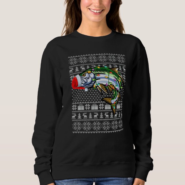 Moletom Ugly Sweater Style Xmas Lights Santa Tarpon Fish C (Frente)