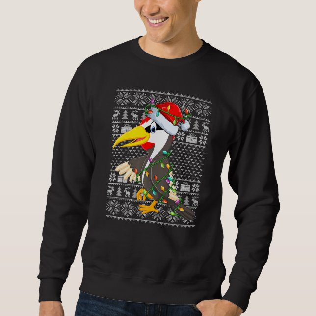 Moletom Ugly Sweater Style Xmas Lights Woodpecker Bird Chr (Frente)