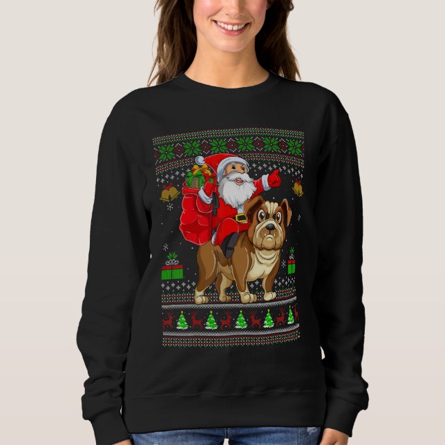 Moletom Ugly Xmas Santa Riding Bulldog Christmas (Frente)