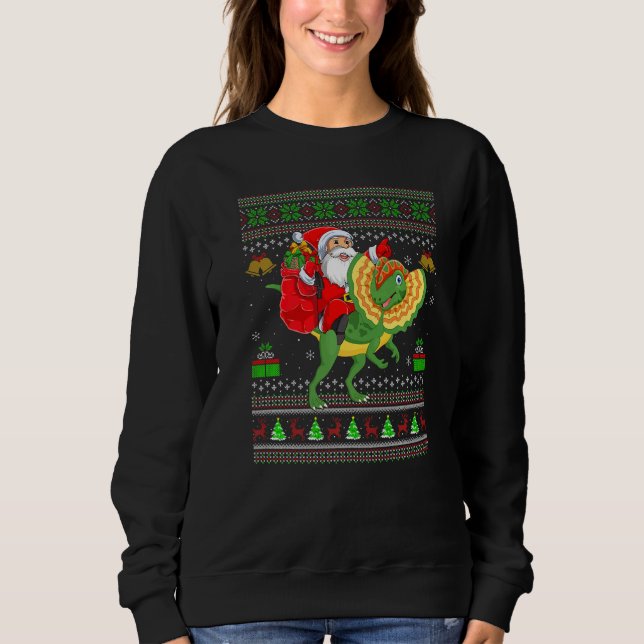 Moletom Ugly Xmas Santa Riding Dilophosaurus Dinosaur Chri (Frente)