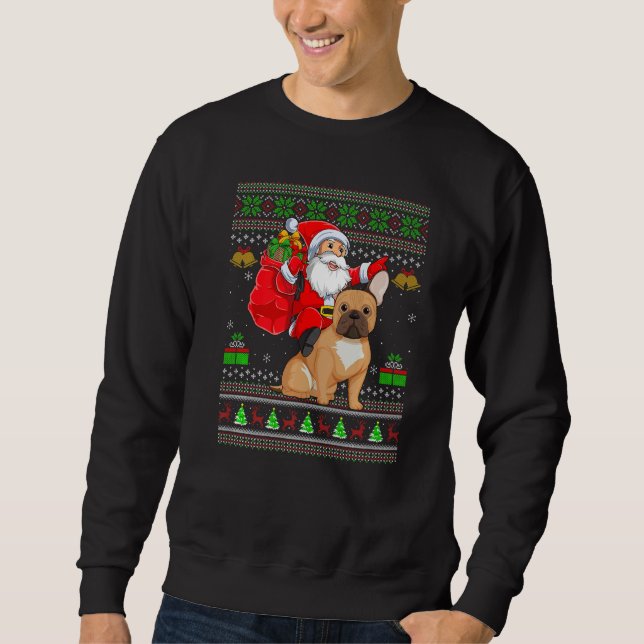 Moletom Ugly Xmas Santa Riding French Bulldog Christmas (Frente)