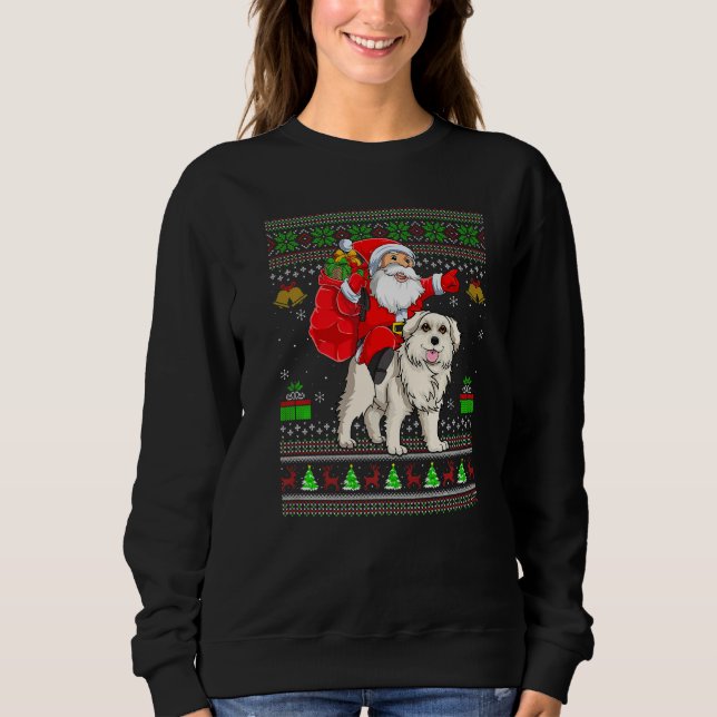 Moletom Ugly Xmas Santa Riding Great Pyrenees Dog Christma (Frente)