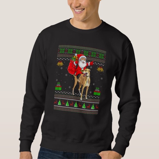 Moletom Ugly Xmas Santa Riding Greyhound Dog Christmas (Frente)
