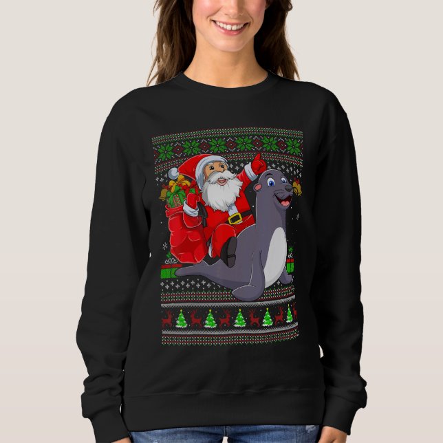 Moletom Ugly Xmas Santa Riding Seals Christmas (Frente)