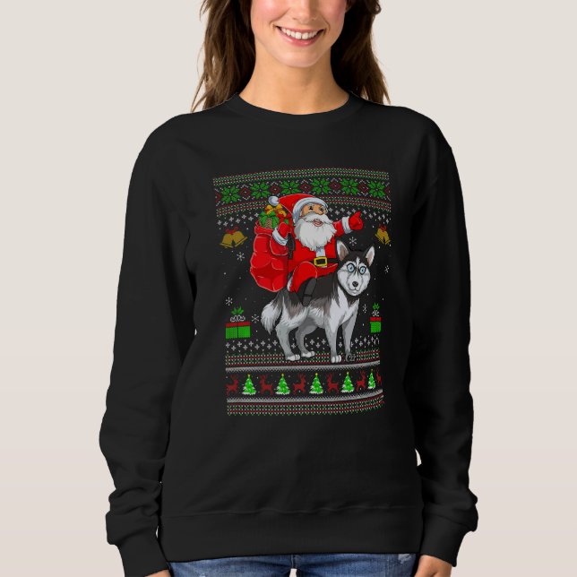 Moletom Ugly Xmas Santa Riding Siberian Husky Dog Christma (Frente)