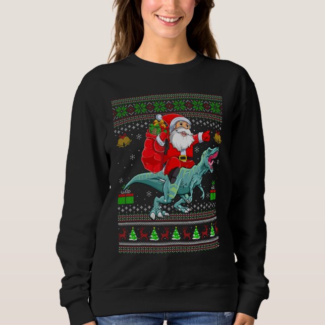 Moletom Ugly Xmas Santa Riding Tyrannosaurus Dinosaur Chri (Frente)