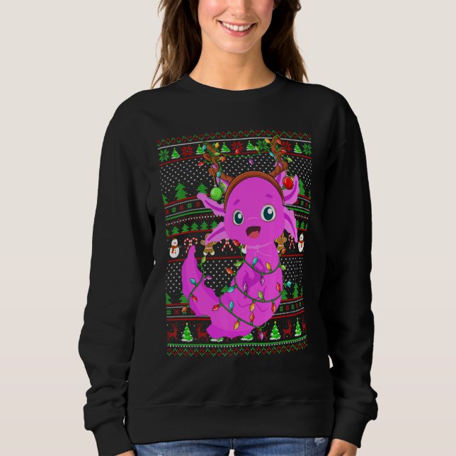 Moletom Ugly Xmas Sweater Style Lighting Axolotl Christmas (Frente)