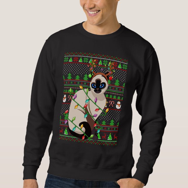 Moletom Ugly Xmas Sweater Style Lighting Balinese Cat Chri (Frente)