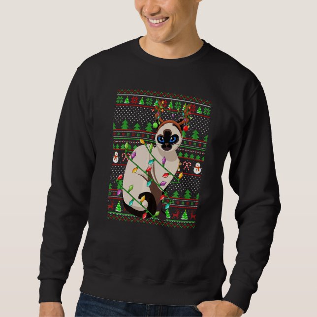 Moletom Ugly Xmas Sweater Style Lighting Balinese Cat Chri (Frente)