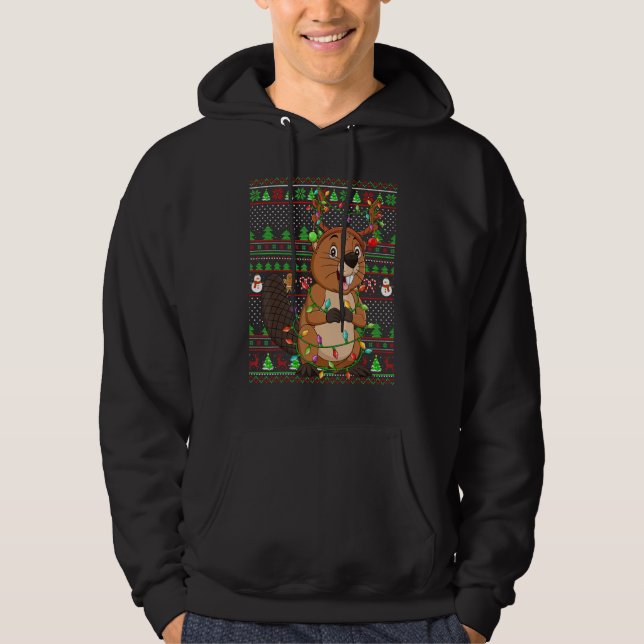 Moletom Ugly Xmas Sweater Style Lighting Beaver Christmas (Frente)