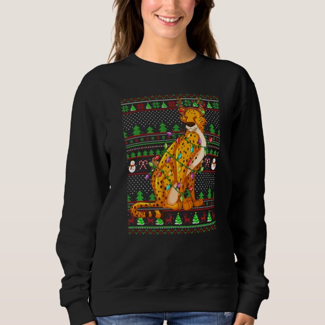Moletom Ugly Xmas Sweater Style Lighting Cheetah Christmas (Frente)