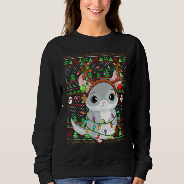 Moletom Ugly Xmas Sweater Style Lighting Chinchilla Christ (Frente)