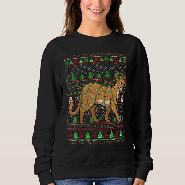 Moletom Ugly Xmas Sweater Style Lighting Cougar Christmas (Frente)